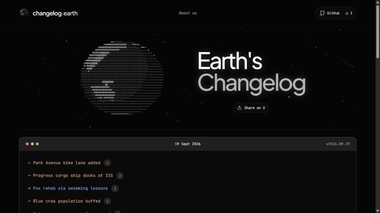 changelog.earth homepage